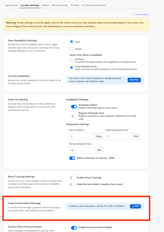 Order-Confirmation-Message-Setting