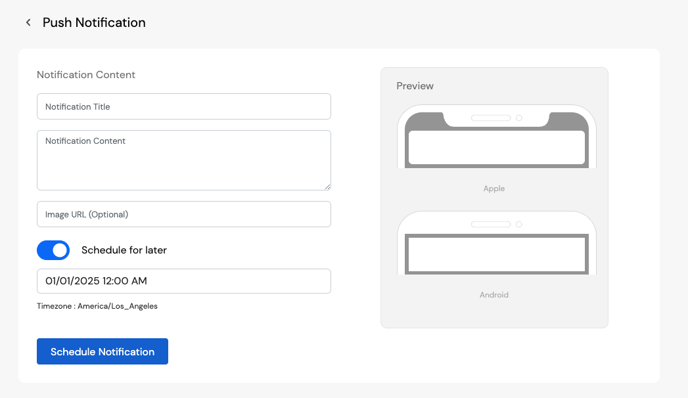 SOO Dashboard Push Notification Creation page