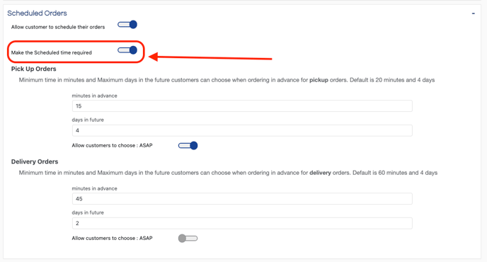 SOO Scheduled Orders section Enable Reuired Time