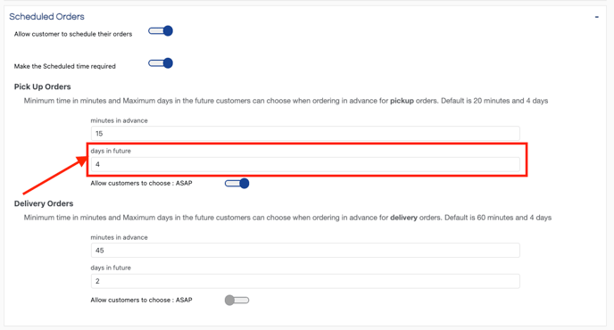 SOO Scheduled Orders section days in advance