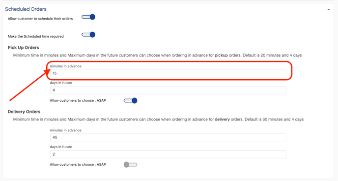 SOO Scheduled Orders section minutes in advance