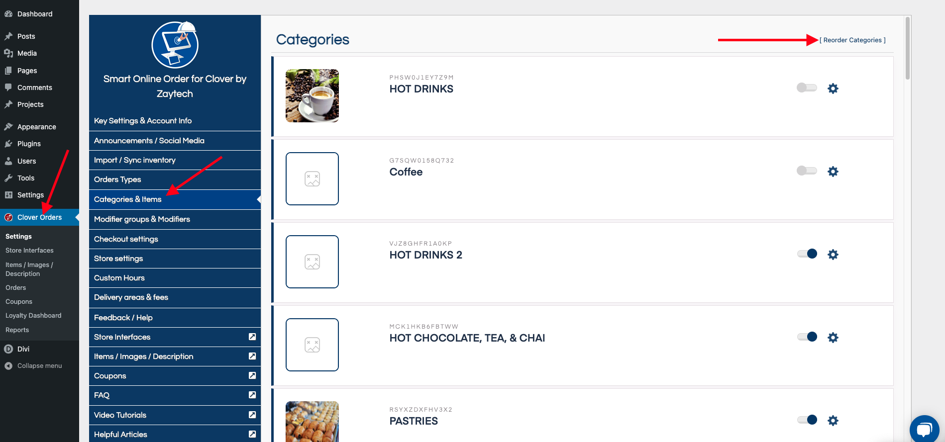 Reordering Categories on Your Menu Page