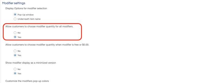 Soo modfiers settings all quantity